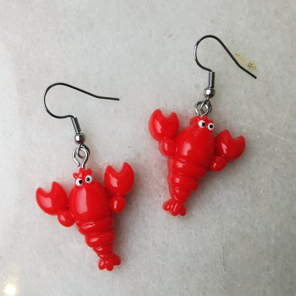 Red lobster crab crayfish earrings, cancer zodiak sign charm, red crawfish earrings, sea ocean animal lover gift, claw pincers jewelry