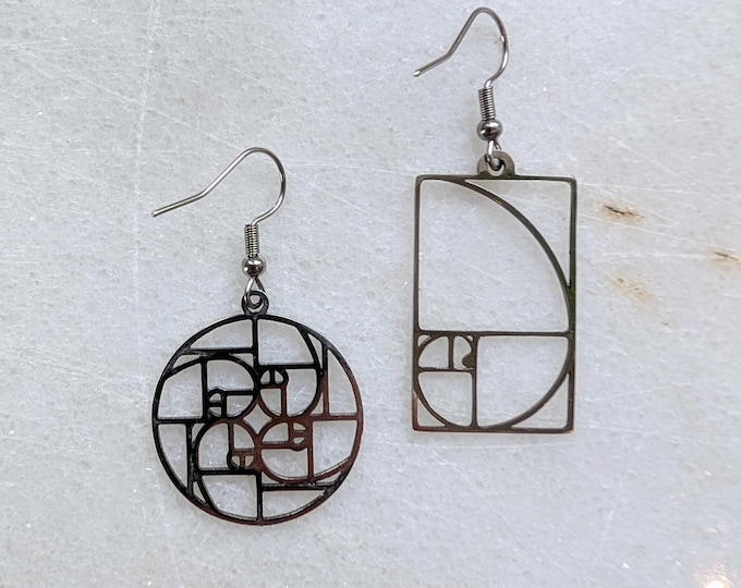 Fibonacci spiral math earrings, geometry science student teacher gift, stem girl jewelry, architect engineer graduation charm back to school
