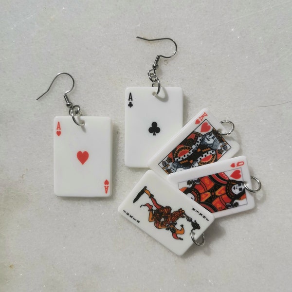 Boucles d'oreilles de cartes à jouer, boucles d'oreilles de fête de poker, charme de jeu de nuit de jeu de casino, as king queen jack jocker face deck de boucles d'oreilles de cartes,