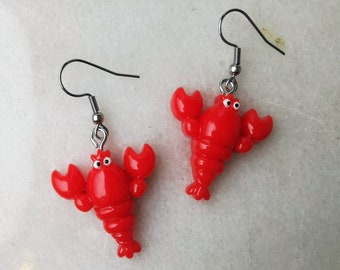 Red lobster crab crayfish earrings, cancer zodiak sign charm, red crawfish earrings, sea ocean animal lover gift, claw pincers jewelry