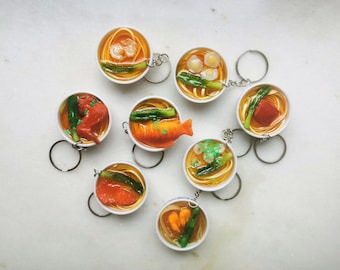 Ramen bowl keychain, pho soup funny keyring, anime kawaii noodle, japanese set and asia lover unique gift, korean chinese kpop food charm