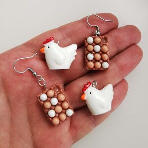 Boucles d'oreilles en forme de boîte à œufs de poule, bijoux bio et sains inspirés de la ferme, plateau porte-œufs, cadeau original pour une fille à la campagne, breloques pour une fête sur le thème des poules image 5