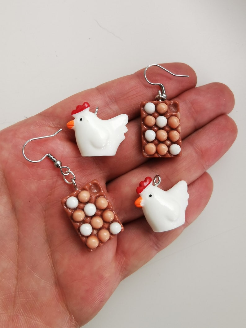 Boucles d'oreilles en forme de boîte à œufs de poule, bijoux bio et sains inspirés de la ferme, plateau porte-œufs, cadeau original pour une fille à la campagne, breloques pour une fête sur le thème des poules image 5