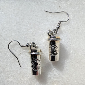 Coffee cup Starbucks earrings, Starbucks mini silver cups for caffeine lovers, unique jewelry lovers gift