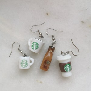 Starbucks coffee cup earrings, heart black frappuccino mug coffee, latte cappuccino dangle earrings, hot coffee set gift for coffee lovers