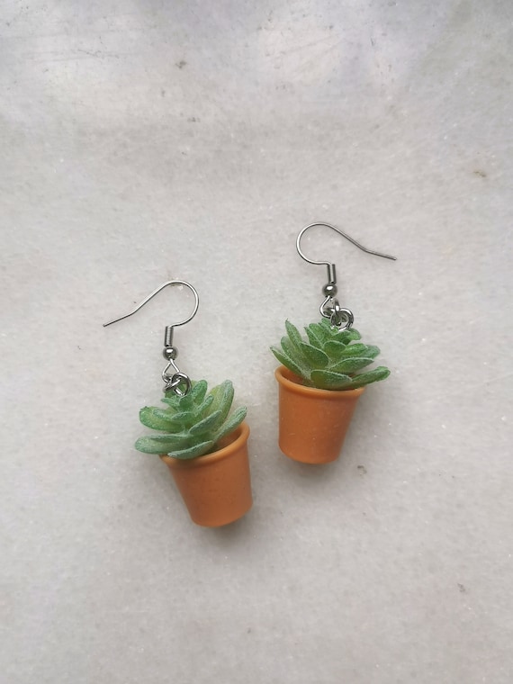 Plant flower pot earrings, suculent gardening gift, plant mom gardener charm, potted plant lovers, plant hanger earrings, flower jewelry set