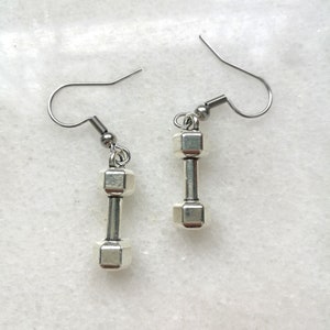Dumbbell gym athlete earrings, power workout women sport outfit, fitness gift set, bodybuilder earrings, silver barbell motivational bead