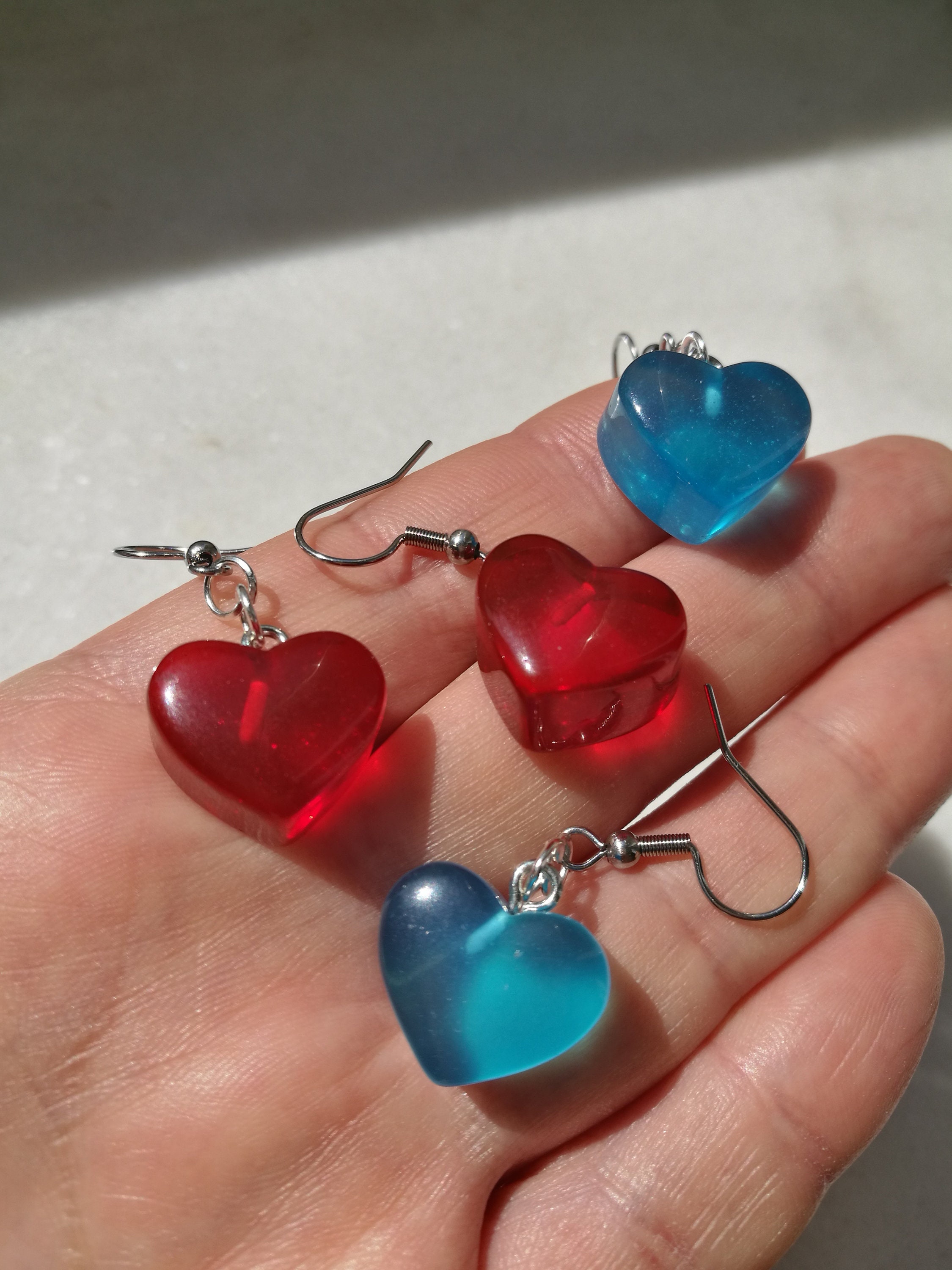 ◆VINTAGE HOLLYWOOD◆ Colorful Heart Earrings VH2313EA002B Vintage Heart Shaped Jewel Earrings,choose Color,light Siam