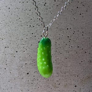 Cute pickle necklace, pickled cucumber charm, cornichon pendant, pickle lover gift, pickle neck wear, positive pickle chain, pickle jar fan