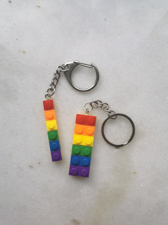 Rainbow LGBTQ keychain, colorful pride building block keyring, rainbow flag pride accessories, kawaii statement gay keychain, rainbow gift