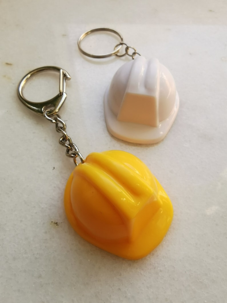 Tiny hard hat keychain, mini construction hard hat, miniatrue helmet keychain, safety work keyring, foreman builder manger gift charm image 3