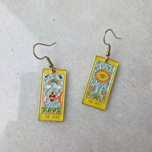Tarotkarten Ohrringe, Tarot Schmuck Geschenk, Tarot Fragen Lesung, sexy goldenes Tarot Deck, bunter Tarot Charm, süße Stern-Sonne Liebhaber Karten
