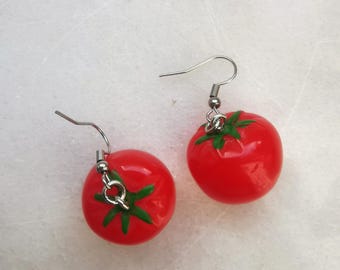 Red tomato earrings, baby tomato salad jewelry, tomato lover gift, fresh vegetable earrings, cherry tomato earrings, funny tomato costume