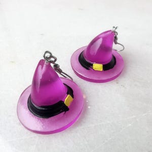 Witch hat earrings, black purple wizard pointed hat, sorcerer magician magic costume accessories, hog hexe dark magic witchcraft cosplay