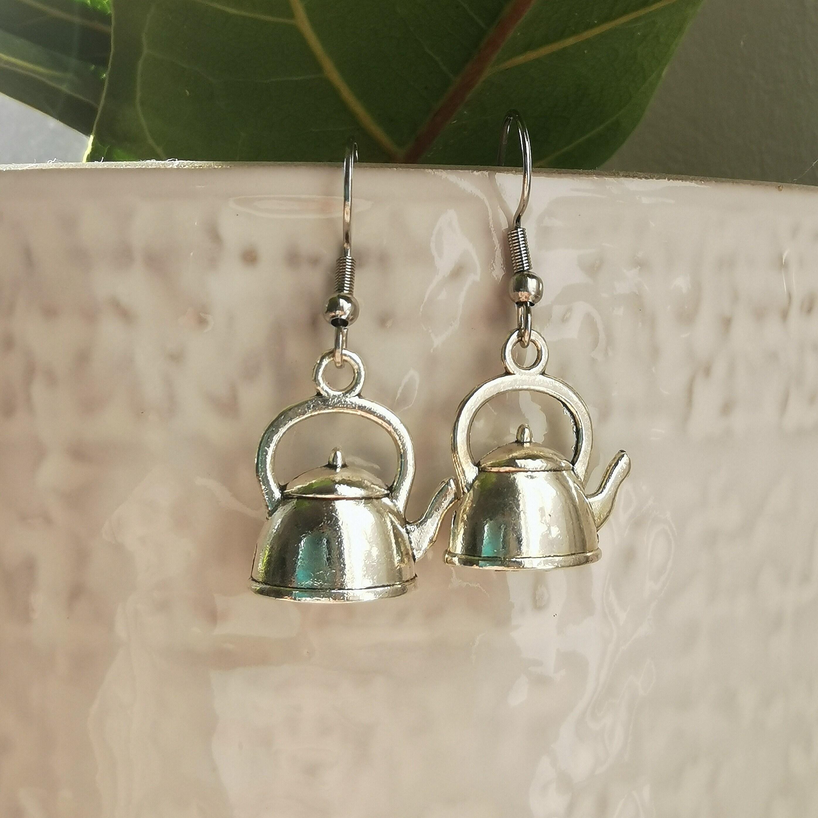 thumbnail image 2 of Handcrafted Teapot Raindrop Crystal Earrings – Copper Lever Back – Artisan Made USA 2 of 6