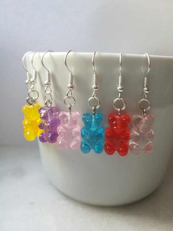 4 pairs of gummy bear earrings, colorful box of gummies earrings, sweet discount off price mix, funky Korean kawaii girl charm set, big sale