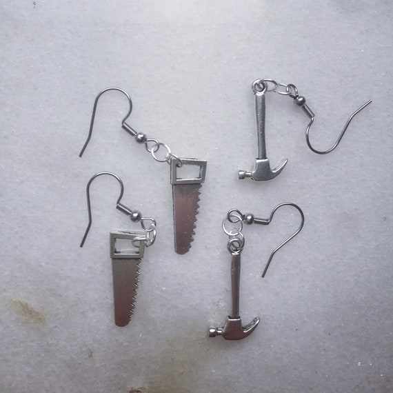 Carpenters Tool Hand Saw Charm Charm Sterling Silver Double-Sided Design Carpenters Tool Hand Saw Charm Charm Sterling Silver Double-Sided Design