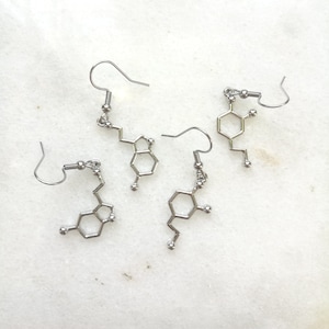 Chemistry science molecule earrings, dopamine serotonin caffeine earrings, biology student graduation gift, dna molecule, nerd anatomy lab
