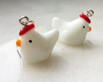 Boucles d’oreilles de poule de poulet, boucles d’oreilles harajuku animales kawaii mignonnes, cadeau d’œuf élégant et unique, style ferme esthétique cottagecore | Argent sterling