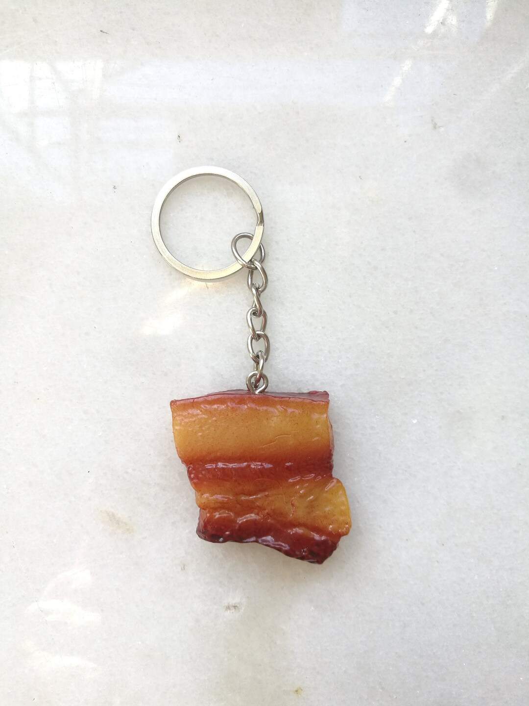 Bacon Meat Keychain, Pork Steak Food Keychain , Pork Beef Steak Keyring