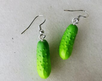 Pickle earrings, cucumber jewelry, positive pickle gift, cool fun dill, sours gherkin earrings, plant mom charm, cucumber cornichon costume