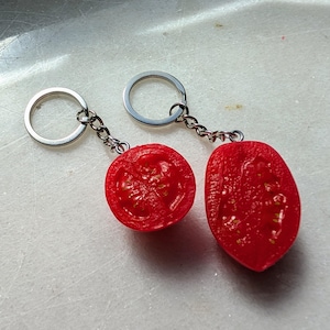 Cherry tomato keychain, red tomato keyring, bag purse handbag tomato charm, tomato cut art gift, miniature tomato food jewelry, garden love