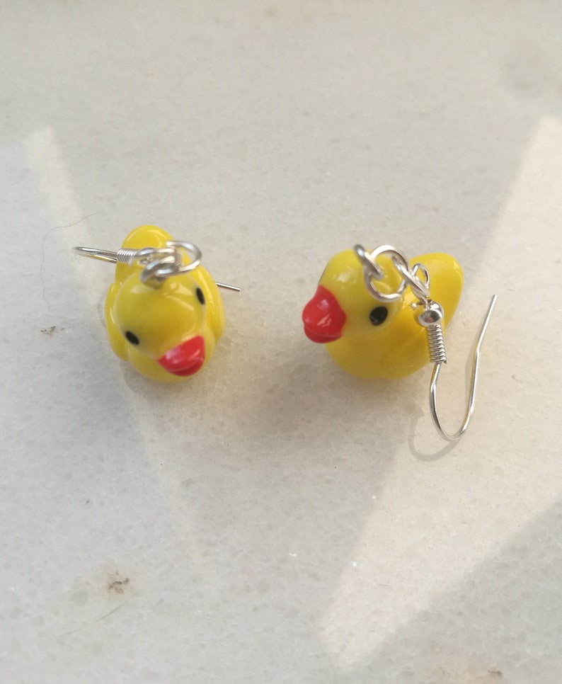 Toy Duck Earrings Cute Yellow Sweet Rubber Ducky Charm Funny Etsy