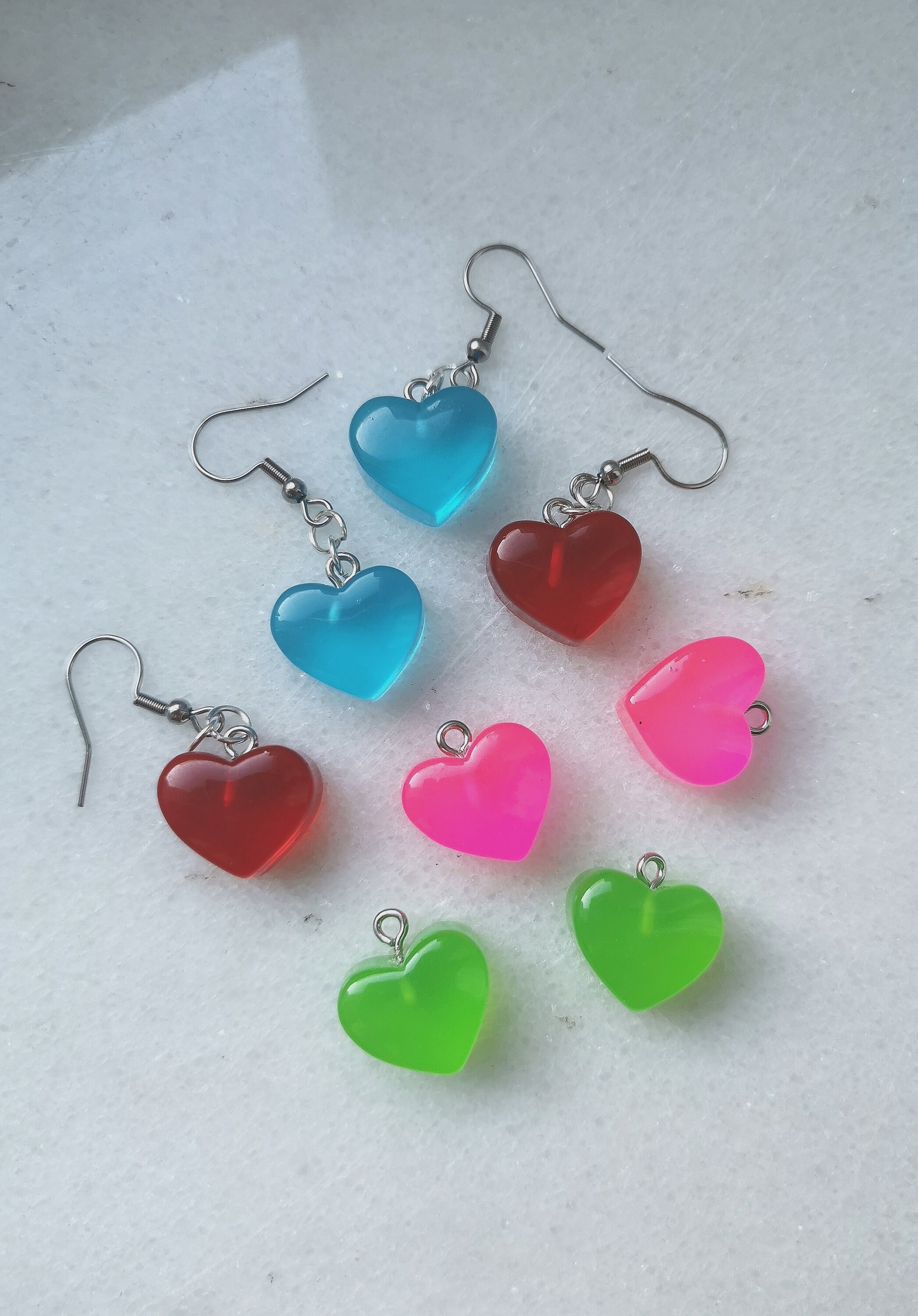 ◆VINTAGE HOLLYWOOD◆ Colorful Heart Earrings VH2313EA002B Vintage Heart Shaped Jewel Earrings,choose Color,light Siam