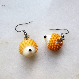 Baby hedgehog earrings, wild animals natural world jewelry, cute tiny cartoon hedgehog charm for widelife woodland lovers, living world pet