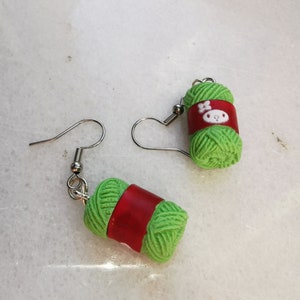 Crochet yarn knitting earrings, sewing jewelry pattern, gift for handcraft lovers, knit needle resin charms, colorful ball yarn wool beads image 4