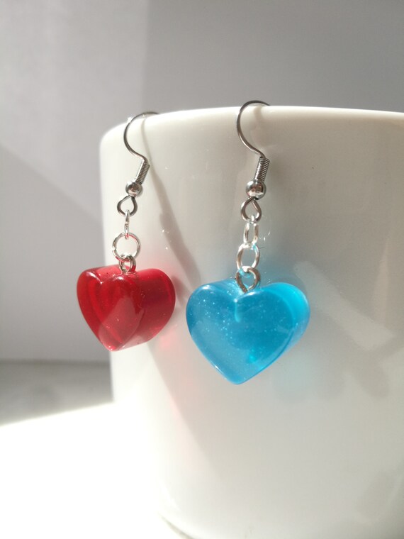 Resin Heart Earrings, Lollipop Jelly Love Heart, Cute Barbiecore