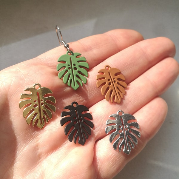 Monstera leaf dangle earrings, aesthetic tropical plant leaves charm, organic nature botanical jewelry, hypoallergenic boho indie ohrringe