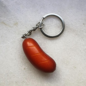 Sausage keychain, hot dog keyring, BBQ beef pork smoked sausage keychain, grill lover gift, best dad funny present, frankfurter salami charm