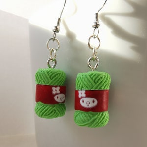 Crochet yarn knitting earrings, sewing jewelry pattern, gift for handcraft lovers, knit needle resin charms, colorful ball yarn wool beads image 9