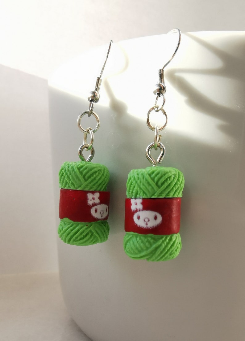 Crochet yarn knitting earrings, sewing jewelry pattern, gift for handcraft lovers, knit needle resin charms, colorful ball yarn wool beads image 9