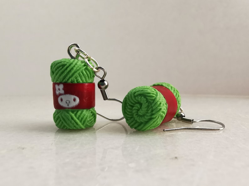 Crochet yarn knitting earrings, sewing jewelry pattern, gift for handcraft lovers, knit needle resin charms, colorful ball yarn wool beads image 3