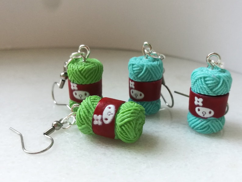 Crochet yarn knitting earrings, sewing jewelry pattern, gift for handcraft lovers, knit needle resin charms, colorful ball yarn wool beads image 6