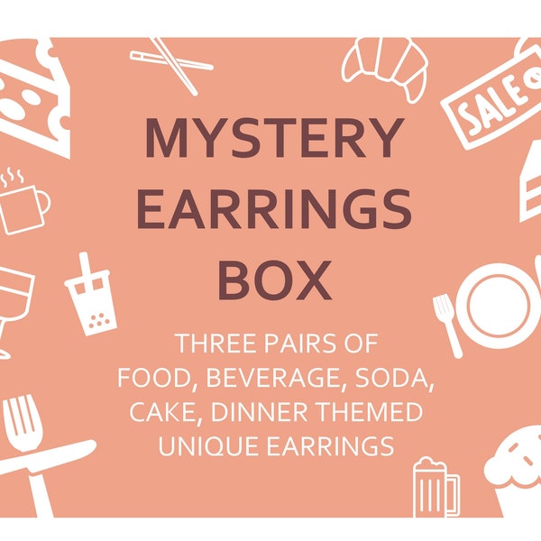 Food & beverage themed earrings box sale, mystery jewelry foodie lovers, kawaii soda bottle cake beer, fun bundle gift, discount up to 40%