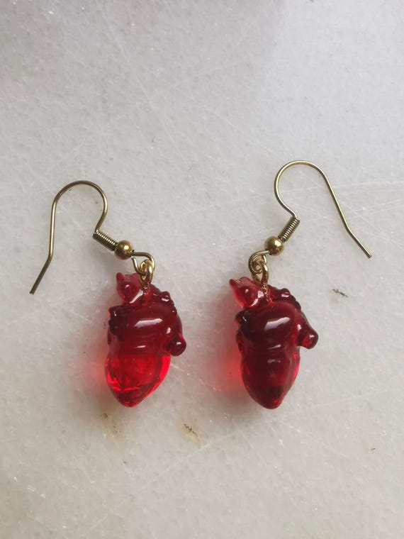 Anatomical heart earrings, human beating blood heart earrings, body part organ anatomy jewelry, cardiological student medical doctor gift