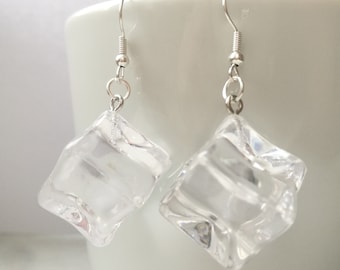 Ice cube earrings, crystal icecube aesthetic earrings, bohemian geometric transparent earrings, minimalist pure jewelry, clear glass charm