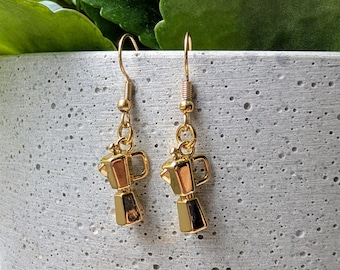 Moka pot coffee maker earrings, caffeine addict gifts, italian espresso lover jewlery, coffee bean charm, barista accessories party set