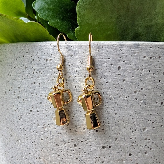 Moka pot coffee maker earrings, caffeine addict gifts, italian espresso lover jewlery, coffee bean charm, barista accessories party set