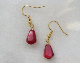 Red pomegranate seed earrings, persephone jewelry, fruit charms, aesthetic minimalist elegant beads with gold findings, gift for women vegan