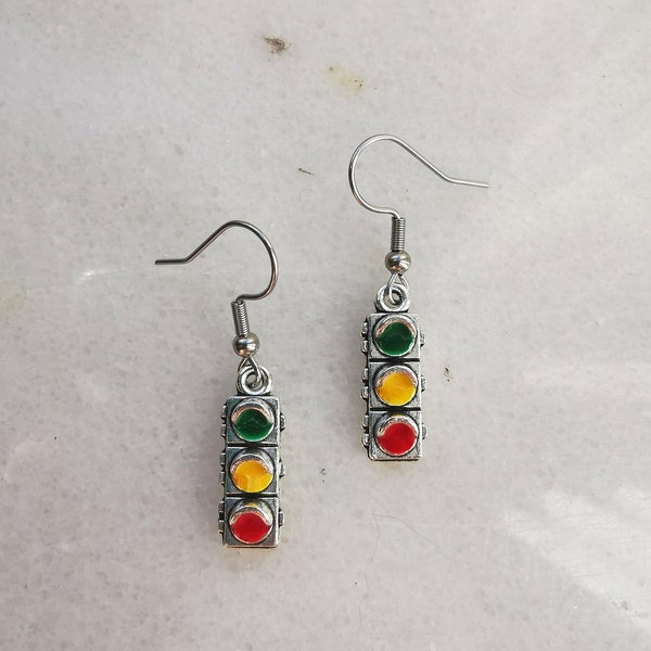 Traffic lights earrings, new car gift, stop sigh speed limit charm, bus truck driver present, road sign earrings, motor lover jewelry set