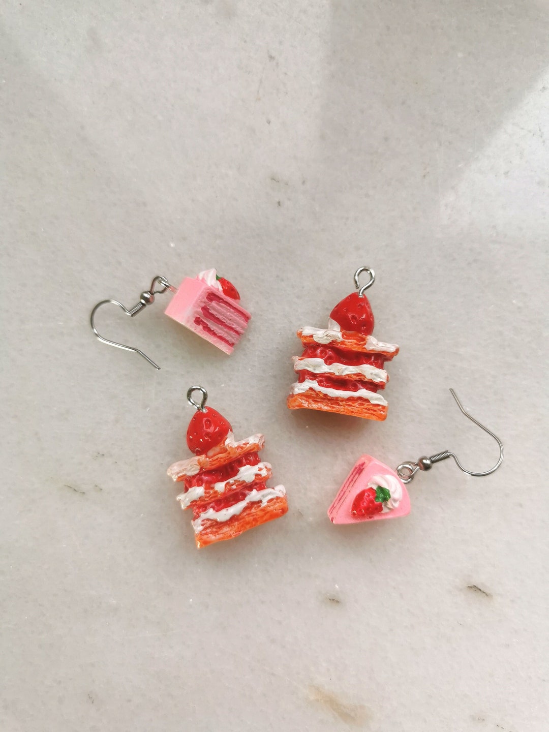 Strawberry Shortcake Earrings Fruit Cake Kawaii Style Etsy