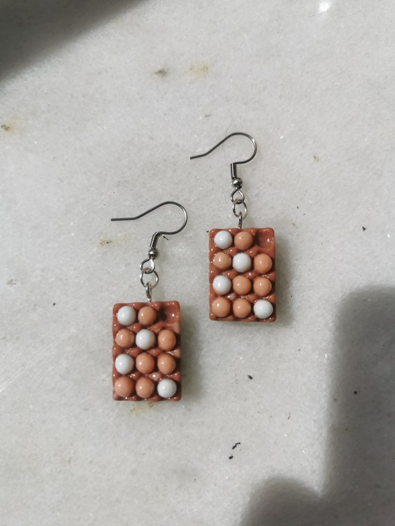 Hen chicken egg box earrings, farm organic healthy food jewelry, eggs holder tray, cottagecore farm girl cool gift, hens party charm favours