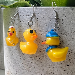 Rubber duck earrings, funny yellow duck gift, ducks with sunglasses, nurse duck, skateboard duck, earrings under 20, festival vacation charm