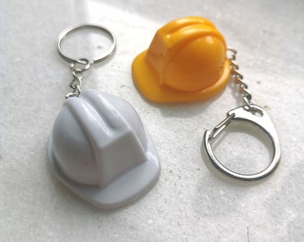 Tiny hard hat keychain, mini construction hard hat, miniatrue helmet keychain, safety work keyring, foreman builder manger gift charm