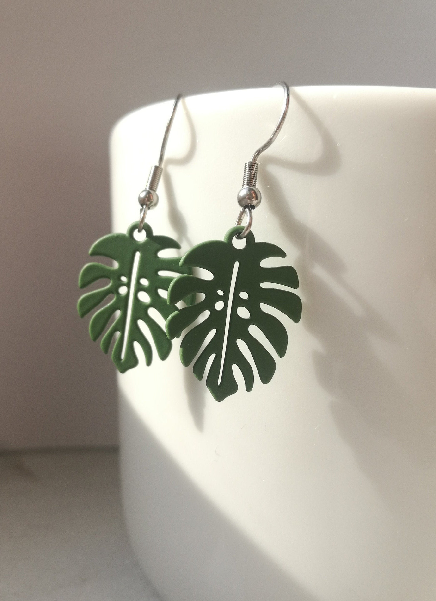Monstera leaf dangle earrings aesthetic tropical plant leaves | Etsy