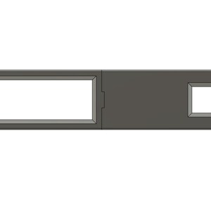 May include: A gray metal plate with two rectangular cutouts. The plate has two small holes on the right side.